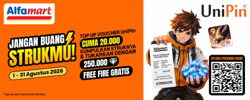 Kumpulkan Struk Pembelian Voucher UniPin di Alfamart & Raih Kesempatan Mendapatkan Total Hadiah hingga 250K Diamonds Free Fire GRATIS!